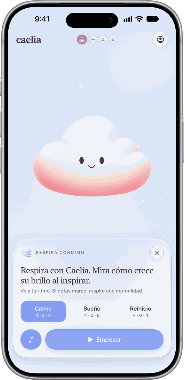 Respirando con Caelia en el iPhone, con tres ritmos para elegir