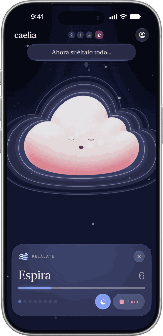 La despedida nocturna de Caelia en el iPhone, en un cielo oscuro con estrellas